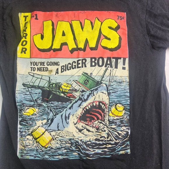 Jaws Other - Movie T-Shirt Mens Medium Black Cotton Comic Book Style Shark Graphic Tee